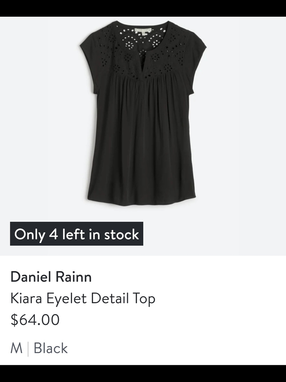 Daniel Rainn Black Eyelet Yoke Cap Sleeve Blouse